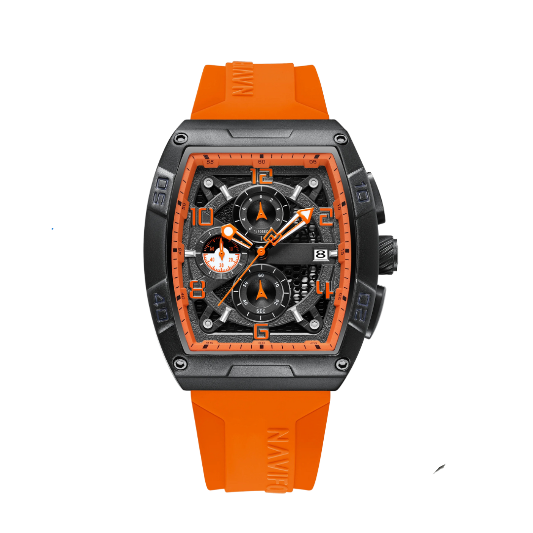 Orange skeleton watch