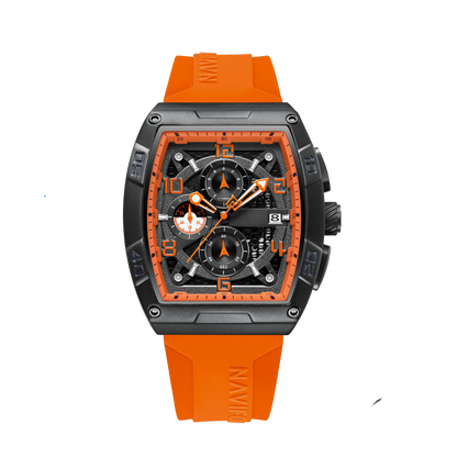 Orange skeleton watch